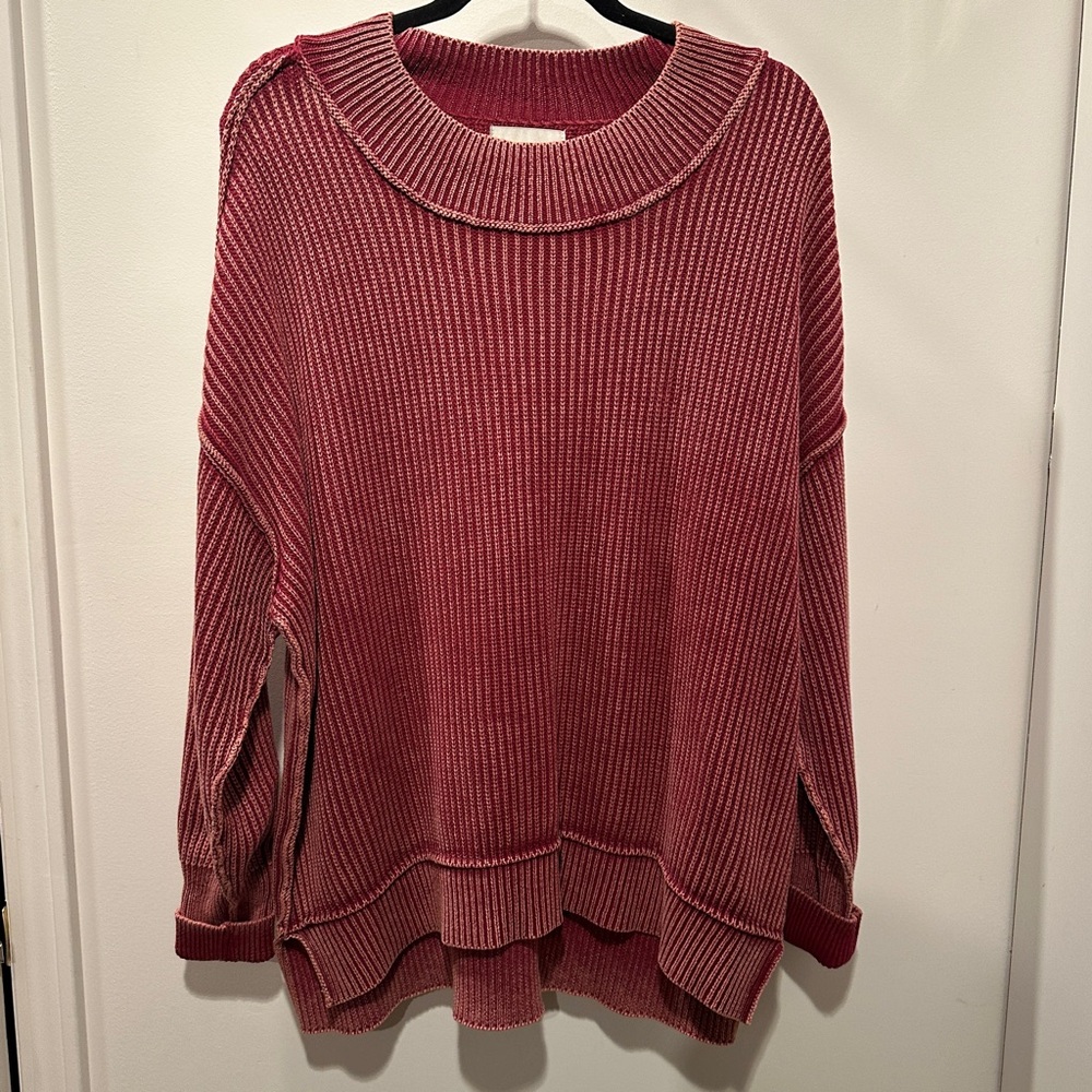Zenana Outfitters Ribbed Knit Sweater in Deep Rose L/XL